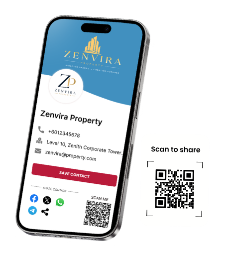 Digital business card on phone with QR code to share