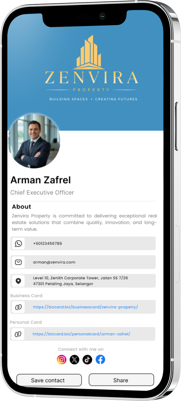 Digital business card personal profile